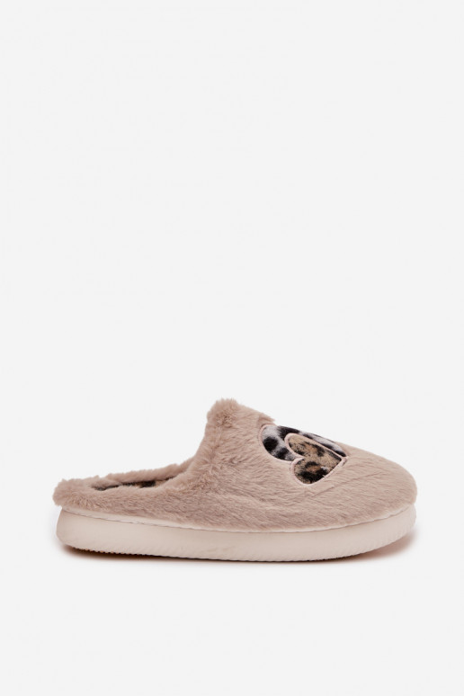 Furry slippers with hearts beige Amandra