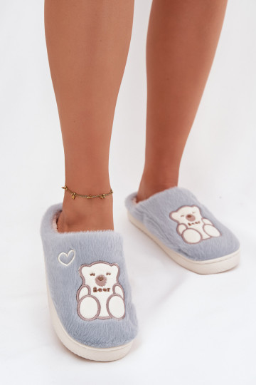 Furry slippers with bear blue Noralie