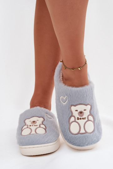 Furry slippers with bear blue Noralie 2