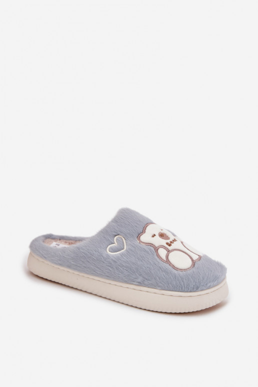 Furry slippers with bear blue Noralie
