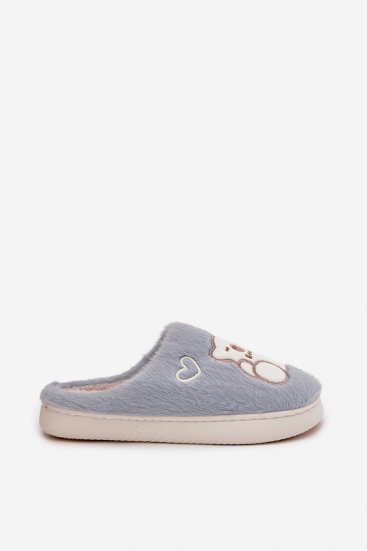 Furry slippers with bear blue Noralie