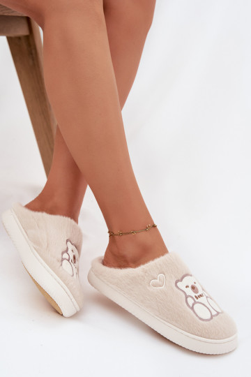 Furry slippers with bear Beige Noralie