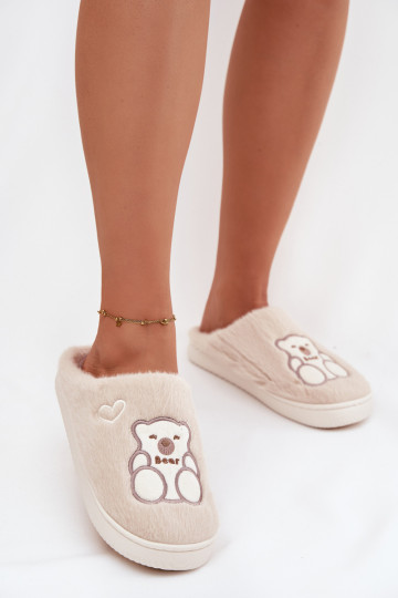 Furry slippers with bear Beige Noralie 2