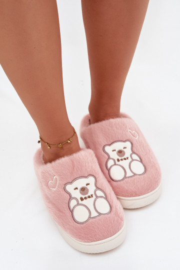 Furry slippers with bear pink Noralie