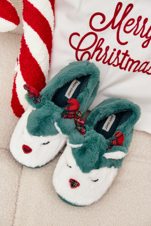 Christmas Women's Slippers With Reindeer Motif Fur Green Orsella