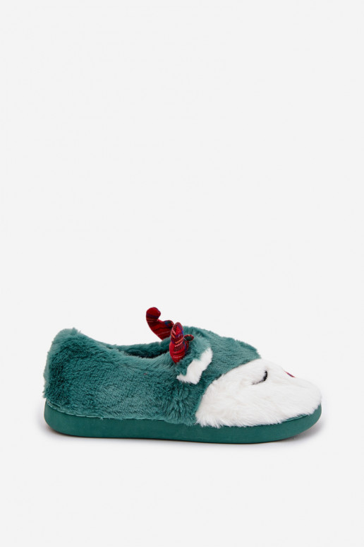 Christmas Women's Slippers With Reindeer Motif Fur Green Orsella
