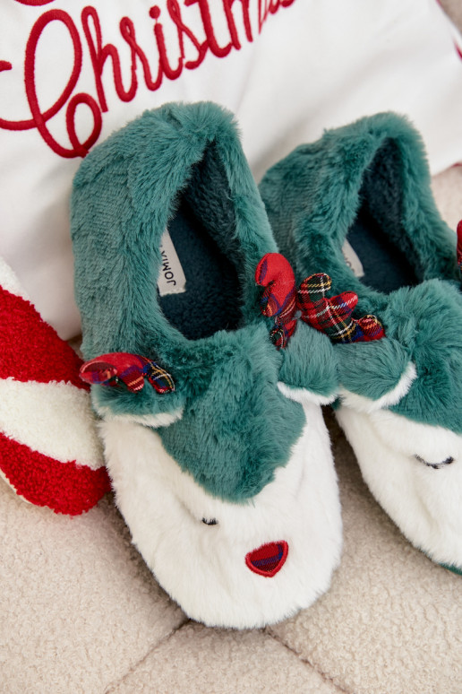 Christmas Women's Slippers With Reindeer Motif Fur Green Orsella