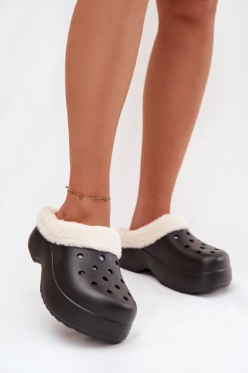 Foam Women's Slippers with Warm Fur Black Palvine 2