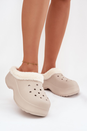 Foam Women's Slippers Insulated with Fur Khaki Palvine 2