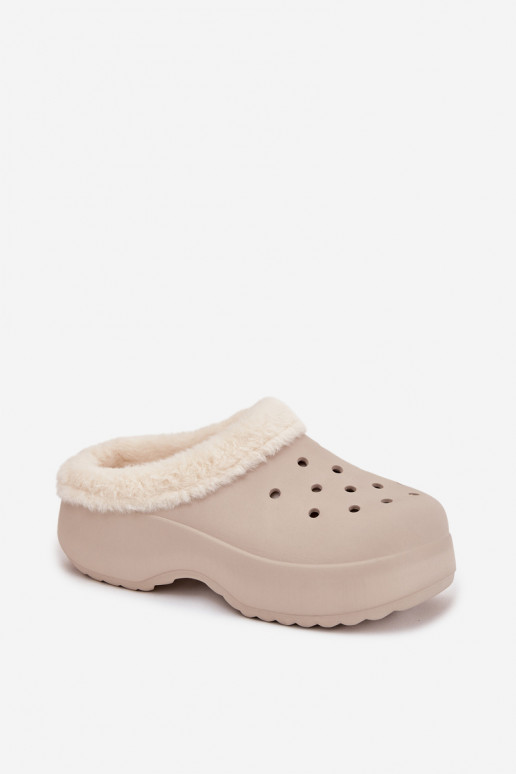 Foam Women's Slippers Insulated with Fur Khaki Palvine