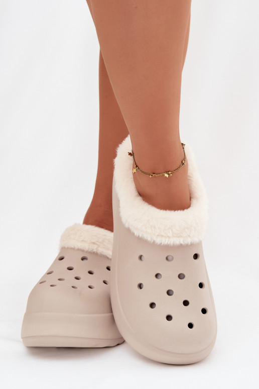 Foam Women's Slippers Insulated with Fur Khaki Palvine