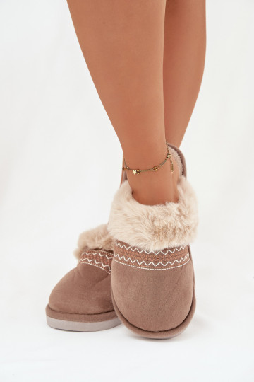 Kapcie DamskiewithFuterkiem I Haftem Khaki Devianne