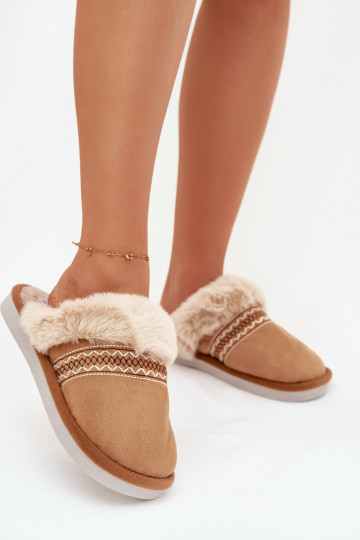 Women's slippers with fur and embroidery Camel Devianne 2