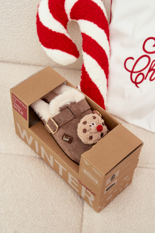 Kapcie DamskiewithOzdobami I Klamrą Ocieplane Futerkiem Brązowe Thalora