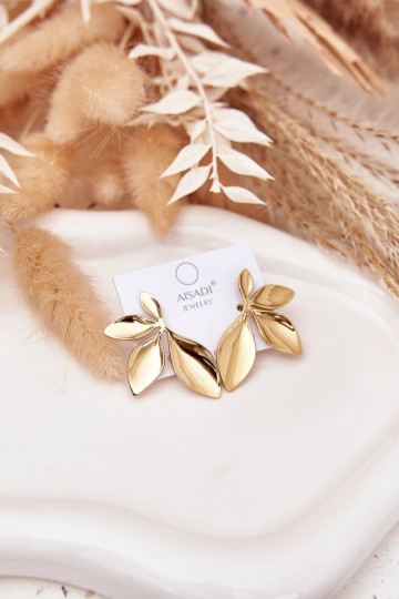 Large Women's Earrings Leaf Gold 2