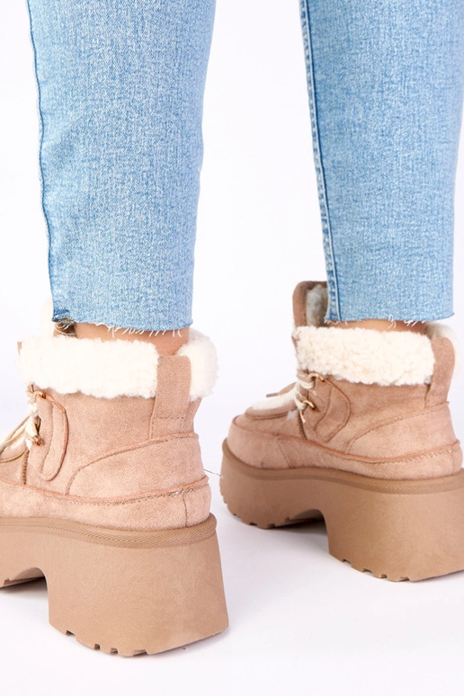 Ciemnobeżowe śniegowce z futerkiem na...