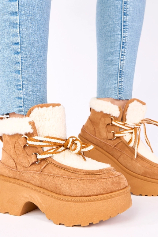 Brązowe śniegowce z futerkiem na...