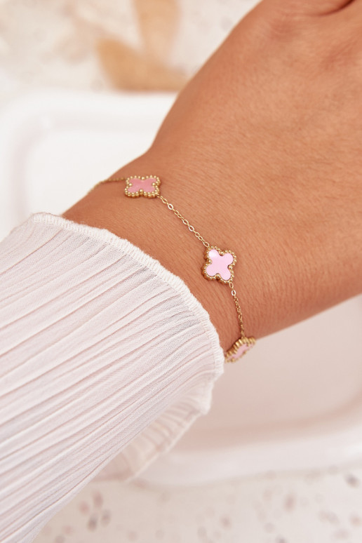 Bracelet With Charms Stainless Steel Gold Pink
