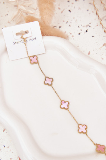 Bracelet With Charms Stainless Steel Gold Pink 2