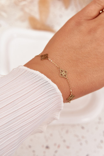 Stainless Steel Bracelet With Gold Pendants