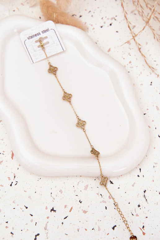 Stainless Steel Bracelet With Gold Pendants