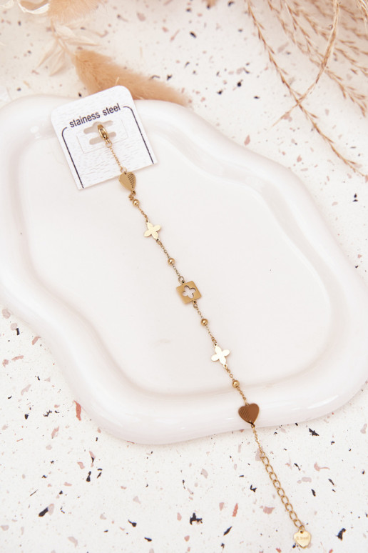 Stainless Steel Bracelet with Gold Charms