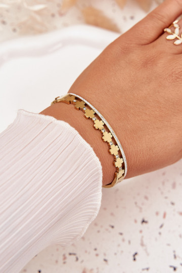 Stainless Steel Bracelet Decorated with Crystals Gold