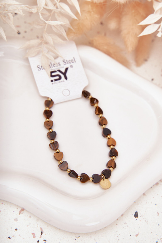 Heart-shaped bracelet made of surgical steel brown