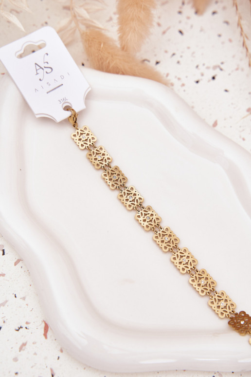 Adjustable Ladies Bracelet with Zirconia Surgical Steel Gold