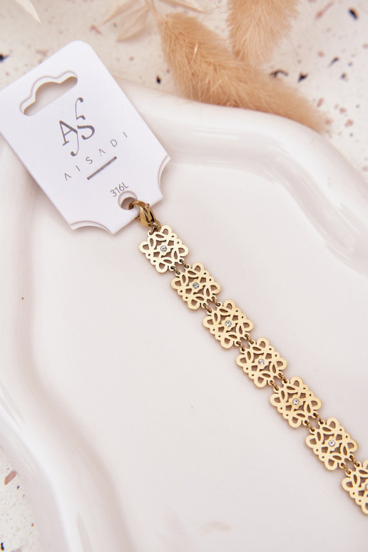 Adjustable Ladies Bracelet with Zirconia Surgical Steel Gold