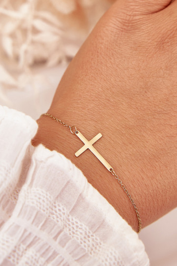 Bracelet With Cross Surgical Steel Gold