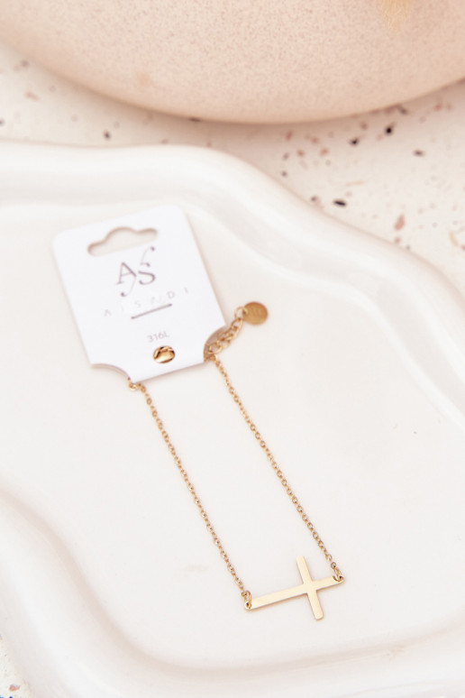 Bracelet With Cross Surgical Steel Gold