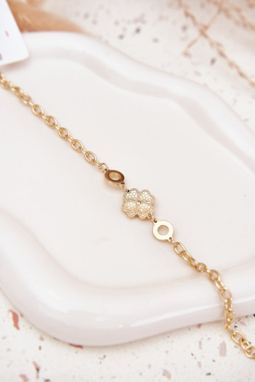 Bracelet With Clover Of Surgical Steel Gold