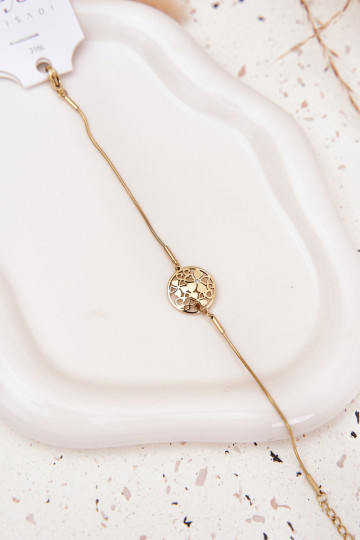 Women's bracelet with pendant circle with flowers gold 2