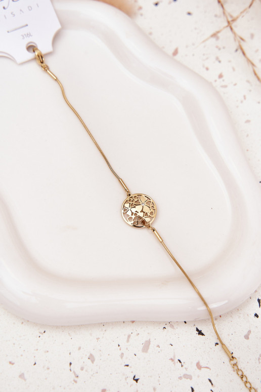 Women's bracelet with pendant circle with flowers gold