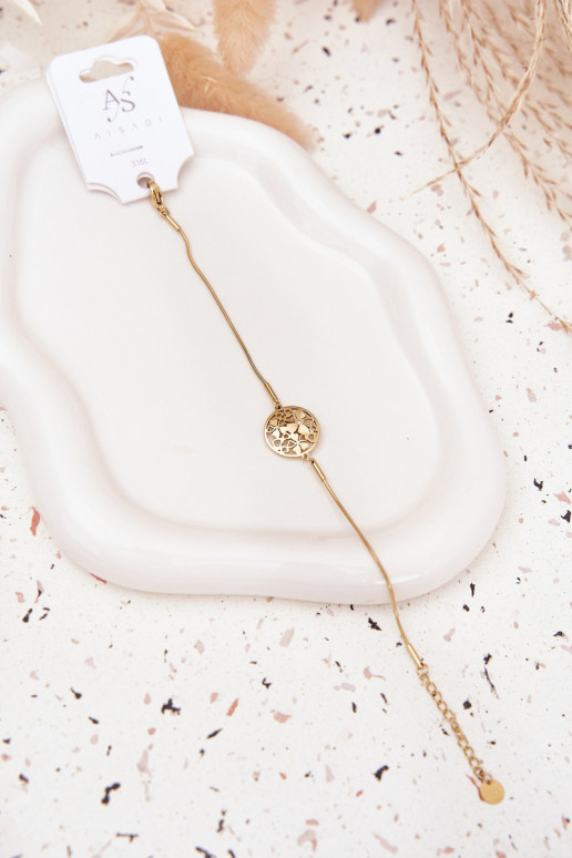 Women's bracelet with pendant circle with flowers gold