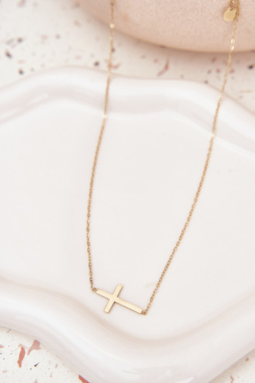 Necklace With Cross Surgical Steel Gold