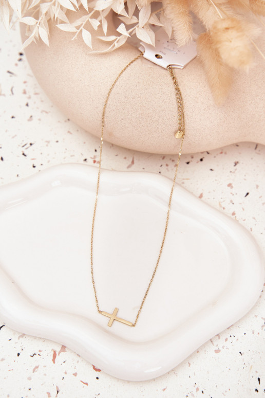 Necklace With Cross Surgical Steel Gold