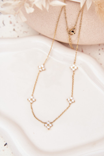 Women's Necklace With Flowers Surgical Steel Gold