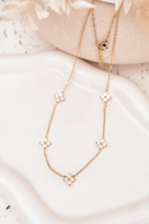 Women's Necklace With Flowers Surgical Steel Gold