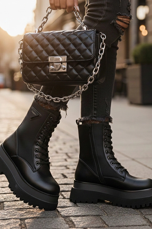 Czarne botki matowe na platformie Lassi