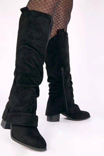 Czarne kozaki z ekozamszu z wywiniętą cholewką Batta 2