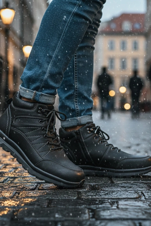 Czarne trapery męskie ocieplane...