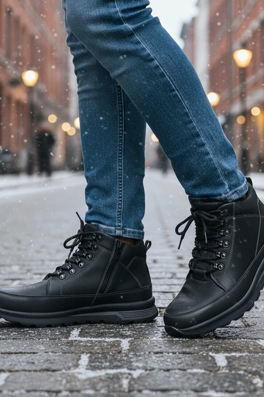 Czarne trapery męskie ocieplane...