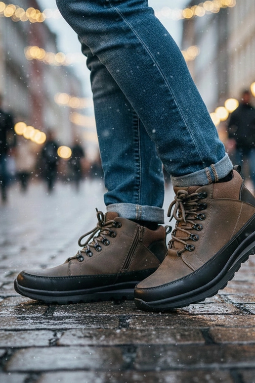 Szare trapery męskie ocieplane futrem...