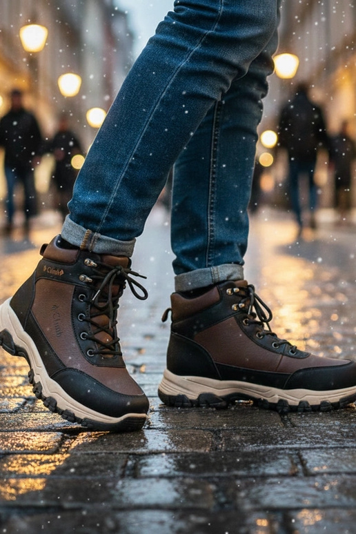 Brązowe trapery męskie ocieplane na...