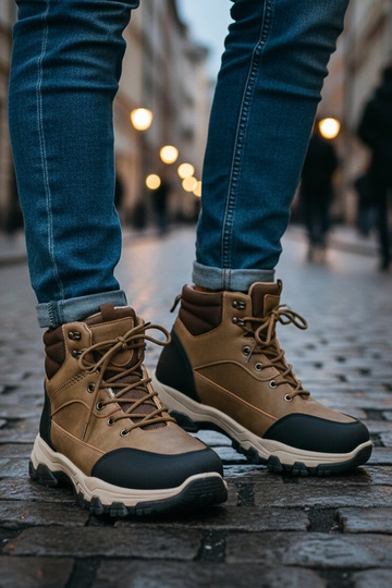 Ciemnobeżowe trapery męskie...