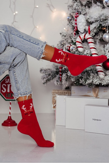 Women's Christmas Socks Reindeer Red