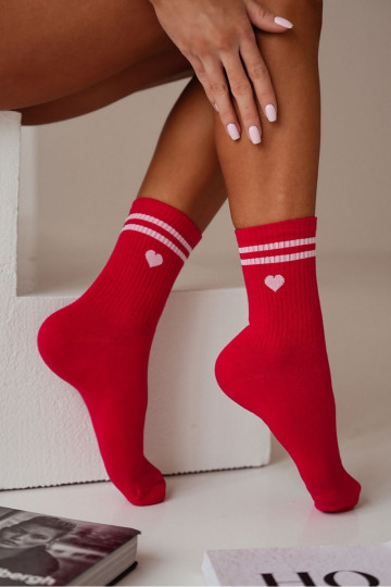 Women's Cotton Socks Heart with Red Stripes