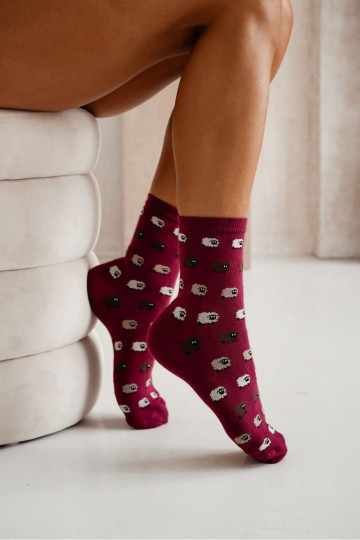 Women's Socks Sheep Burgundy
